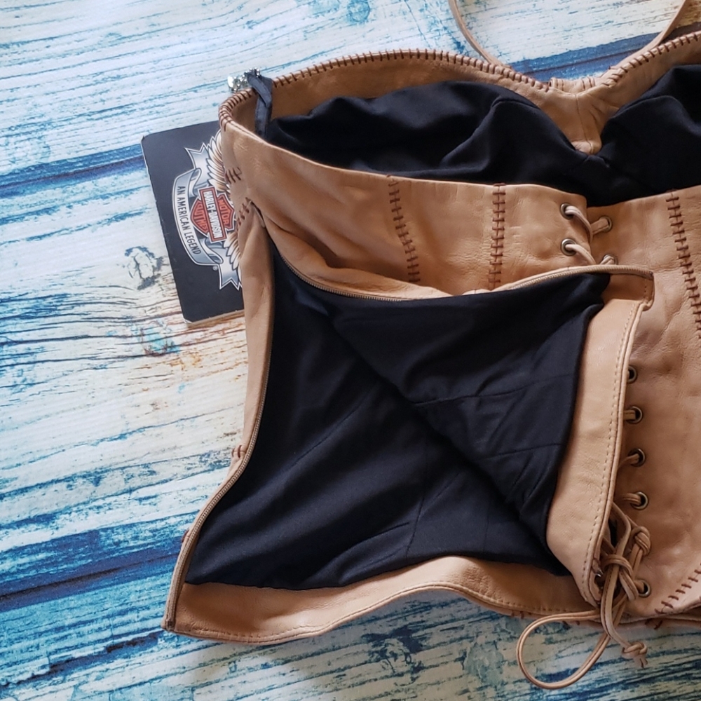 Harley Davidson 100% leather halter corset 8 - Picture 4 of 8